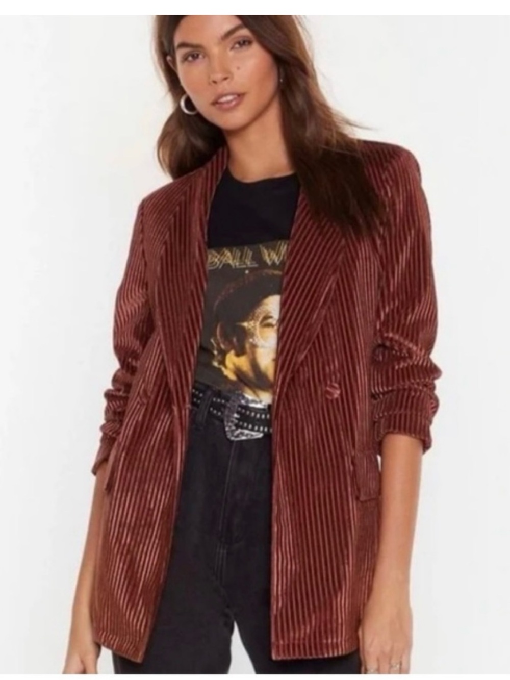 NWT Nasty Gal Striped Ribbed Velvet Say It Blazer Women 10 Button Pockets Lined